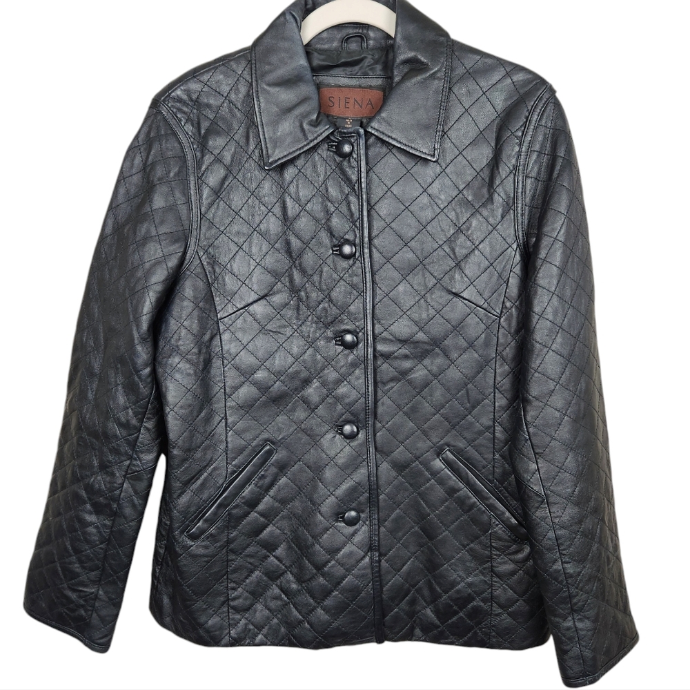 Siena Black Quilted Leather Jacket Button Down Moto Goth Biker Women's Size 8